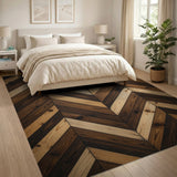 Rustic Herringbone Wood Plank Area Rug