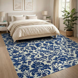 Navy Blue Floral Chinoiserie Area Rug
