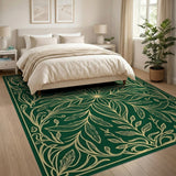 Emerald Green Gold Foliage Area Rug