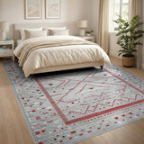 Grey Red Geometric Tribal Area Rug