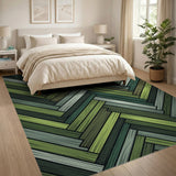 Green Herringbone Plank Area Rug