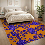 Vibrant Orange Purple Damask Area Rug