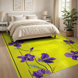 Purple Iris Floral Yellow Area Rug