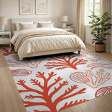 Vibrant Red Coral Reef Seashell Area Rug