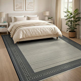 Cream Woven Area Rug with Black Tribal Border