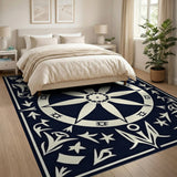 Black White Geometric Compass Rose Area Rug