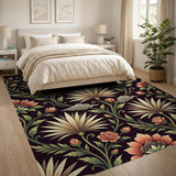 Exotic Persian Floral Palm Rug in Black
