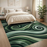 Green Swirling Green Waves Abstract Area Rug