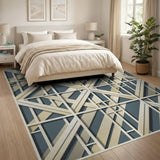 Geometric Modern Blue and Teal Navy Blue Geometric Lattice Area Rug