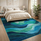 Blue and Teal Blue Teal Wave Abstract Area Rug