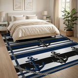 Nautical Navy Anchor Rope Area Rug