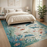 Teal Dolphins Coral Reef Ocean Fish Rug