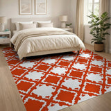 Bold Red Geometric Diamond Lattice Rug