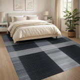 Bold Black White Grid Geometric Black and White Area Rug