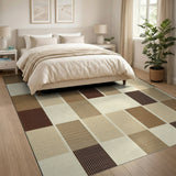 Tan Brown Geometric Woven Block Area Rug