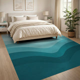 Wavy Blue Teal Gradient Abstract Area Rug