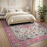 Pink Pink Floral Traditional Persian Area Rug