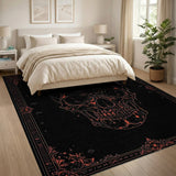 Dark Gothic Skull Black & Rust Washable Area Rug Low Pile