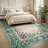 Teal Pink Floral Border Area Rug