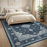 Blue and Teal Navy Blue Traditional Persian Medallion Rug