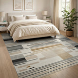 Modern Geometric Black Line Area Rug in Beige