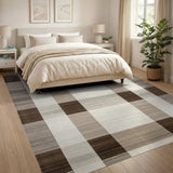 Beige Brown Plaid Check Area Rug