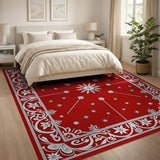 Ornate Snowflake Floral Red Area Rug