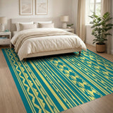 Teal Yellow Geometric Tribal Stripe Rug