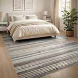 Modern Grey Beige Striped Area Rug