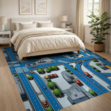 Cartoon City Street Traffic Area Rug