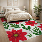 Vibrant Red Poinsettia Floral Pattern Area Rug