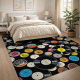 ODIKA Retro Vinyl Record Washable Area Rug - Non-Slip Low Pile Vintage Music Decor