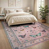 Floral Vintage Pink Pink Butterfly Floral Vintage Area Rug