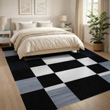 Black and White Modern Black White Geometric Checkerboard Area Rug