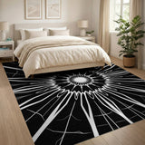 Radiant Black White Geometric Burst Area Rug