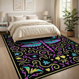 Ornate Dragonfly Floral Area Rug