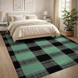 Black Teal Plaid Rustic Area Rug