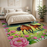 Pink Peony Framed Chestnut Horses Meadow Rug