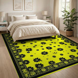 Sunny Yellow Black Floral Area Rug