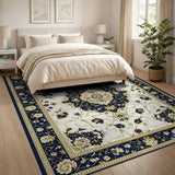 Navy Blue Gold Medallion Persian Area Rug