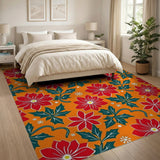 Festive Red Poinsettia Holly Area Rug