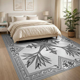 Black White Palm Frond Heritage Tribal Rug