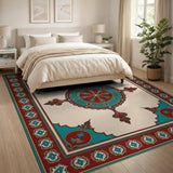 Teal Red Medallion Traditional Persian Rug