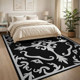 Floral Vintage Black and White Ornate Black White Damask Area Rug