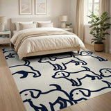Cute Black Outline Puppy Pattern Area Rug