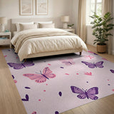 Kids Cartoon Whimsical Pink Butterfly Area Rug