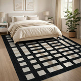 Black White Windowpane Grid Area Rug