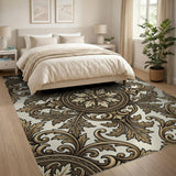 Ornate Gold Leaf Damask Area Rug