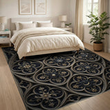 Gothic Tracery Black Gold Area Rug