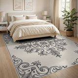 Ornate Persian Medallion Black White Area Rug